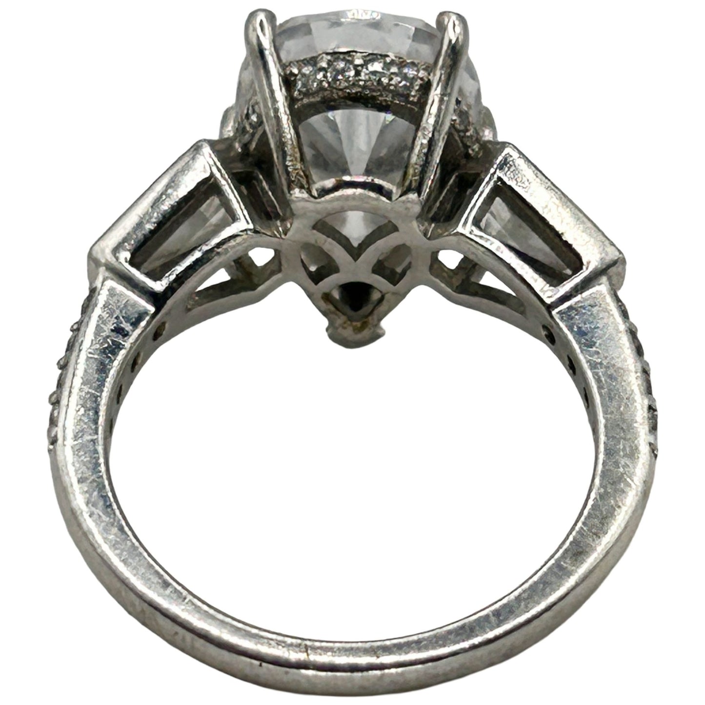 Vintage Jean Dousset 925 Sterling Silver Pear and Baguette CZ Ring - Size 6.25