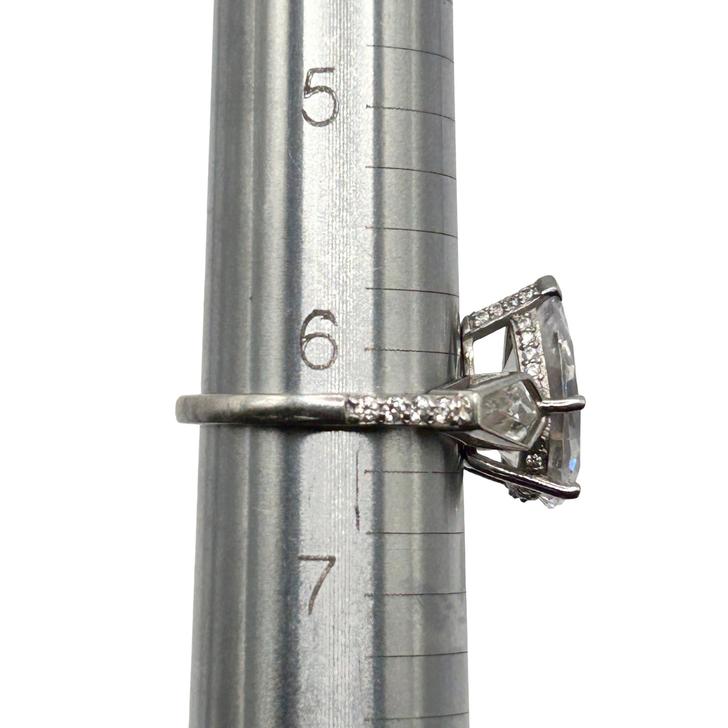 Vintage Jean Dousset 925 Sterling Silver Pear and Baguette CZ Ring - Size 6.25