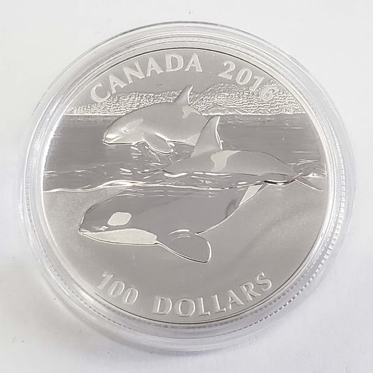 Royal Canadian Mint 2016 $100 1 oz .999 Fine Silver Orca Coin w/Box