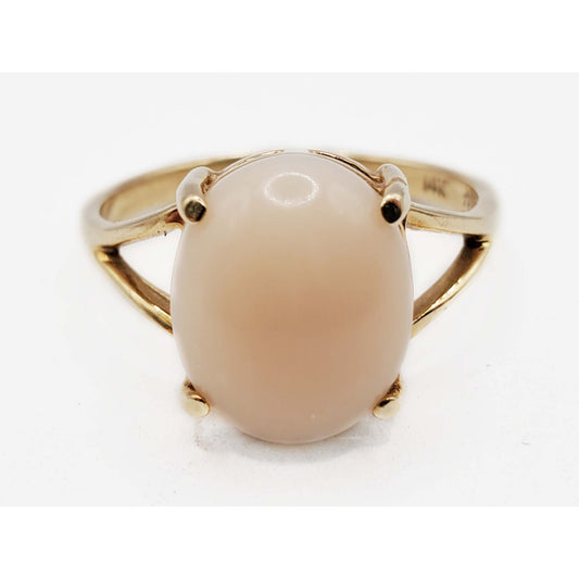 Angel Skin Coral Oval Cabochon Ring 14k Gold Size 5.5
