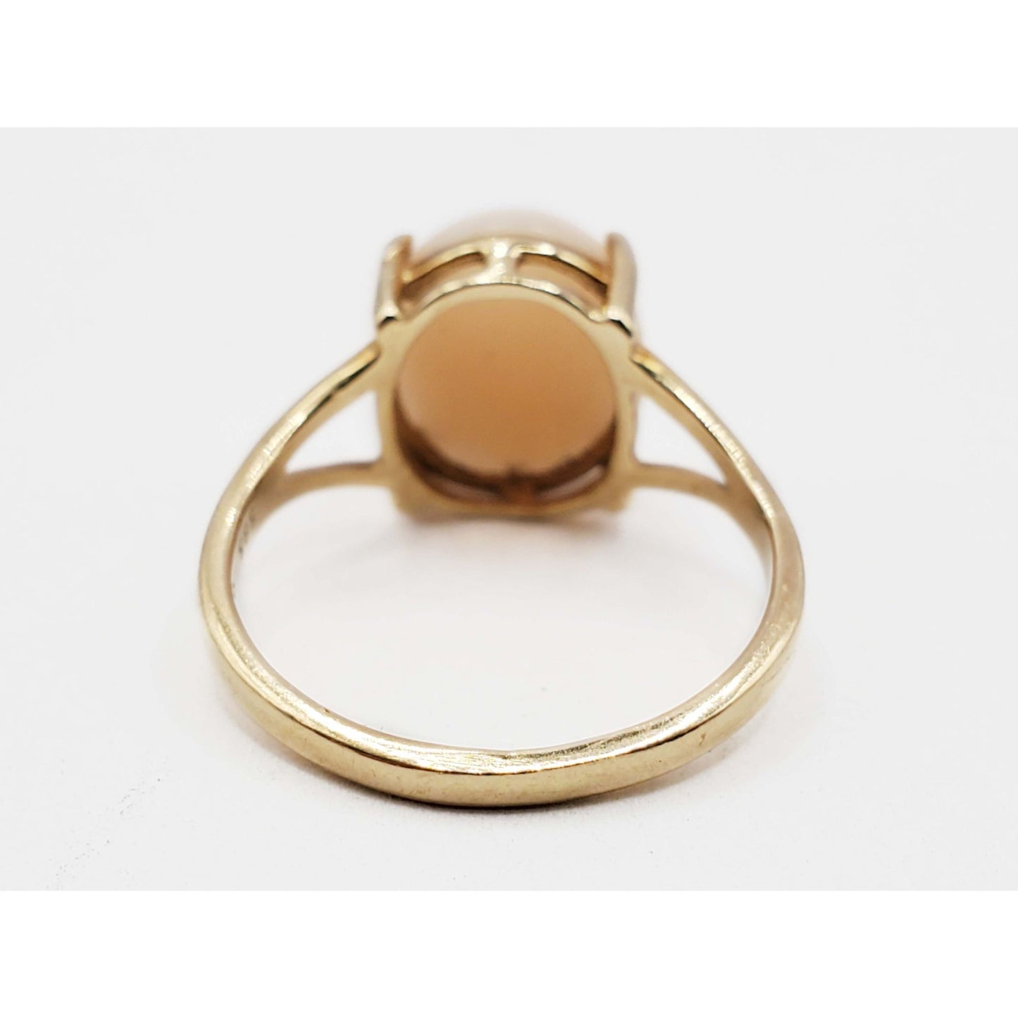 Angel Skin Coral Oval Cabochon Ring 14k Gold Size 5.5