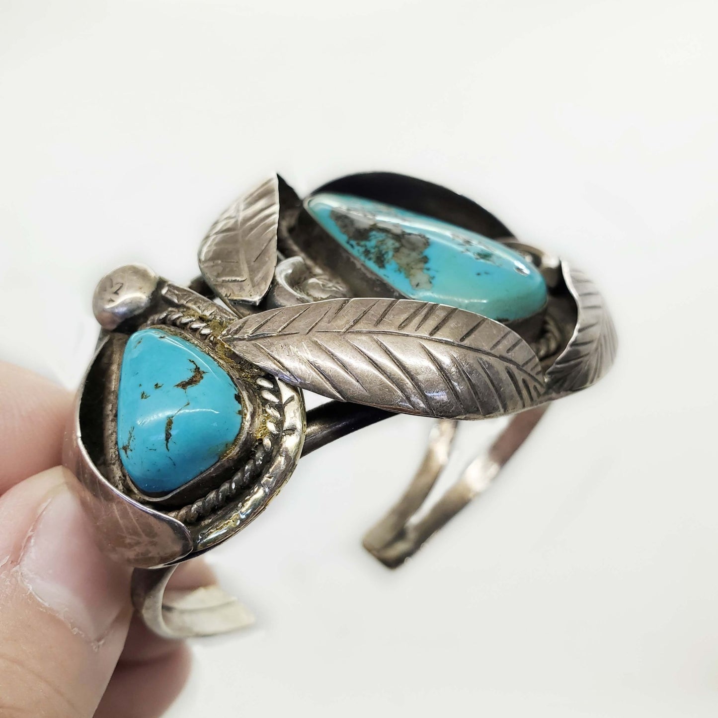 Southwestern Turquoise Sterling Silver Cuff Bracelet 76.5 Grams