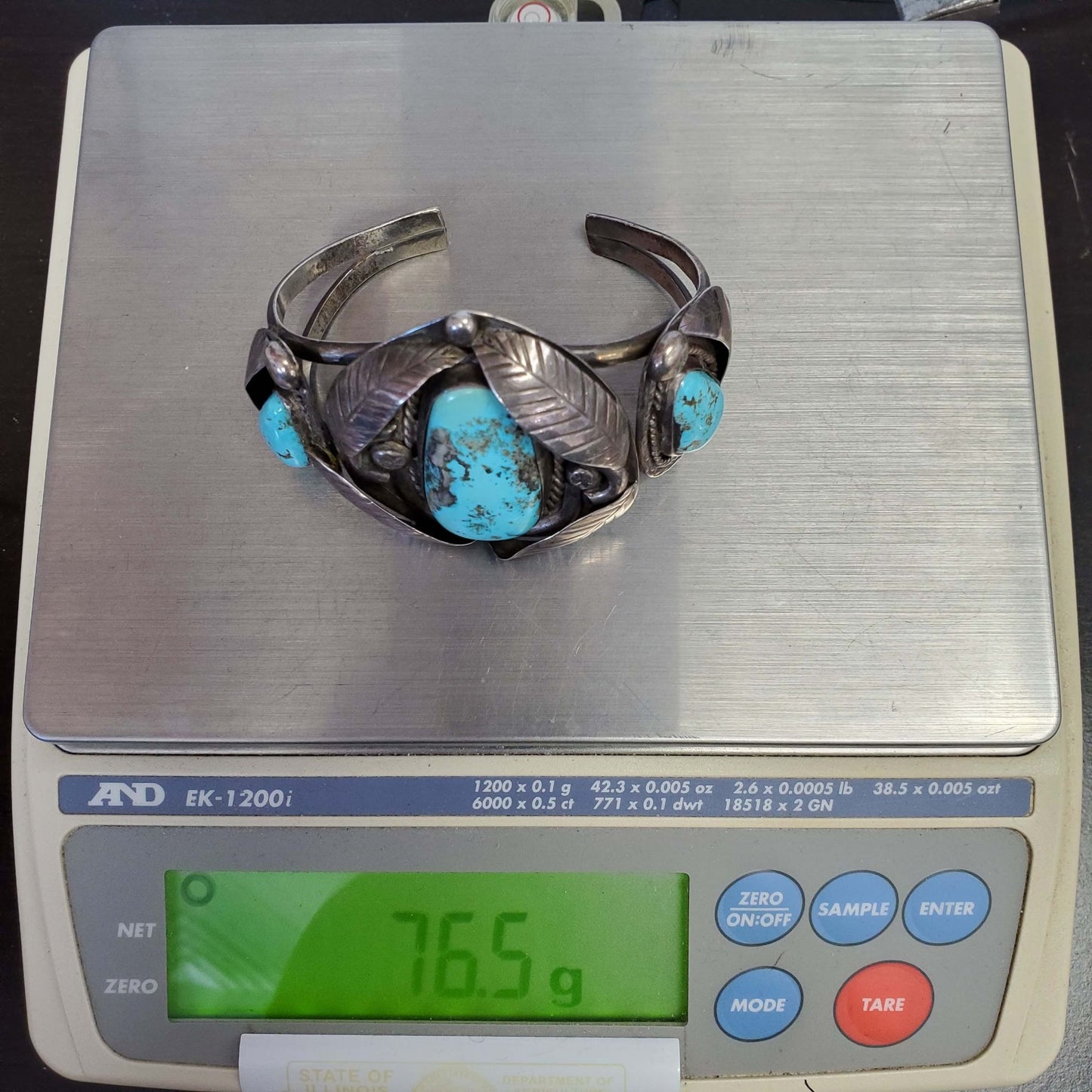 Southwestern Turquoise Sterling Silver Cuff Bracelet 76.5 Grams