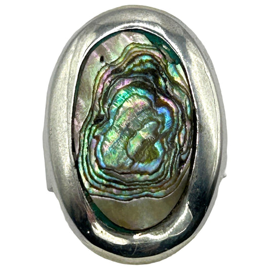 Eagle Mark Taxco Mexico #3 ARF Abalone Inlay Sterling Silver Adjustable Ring