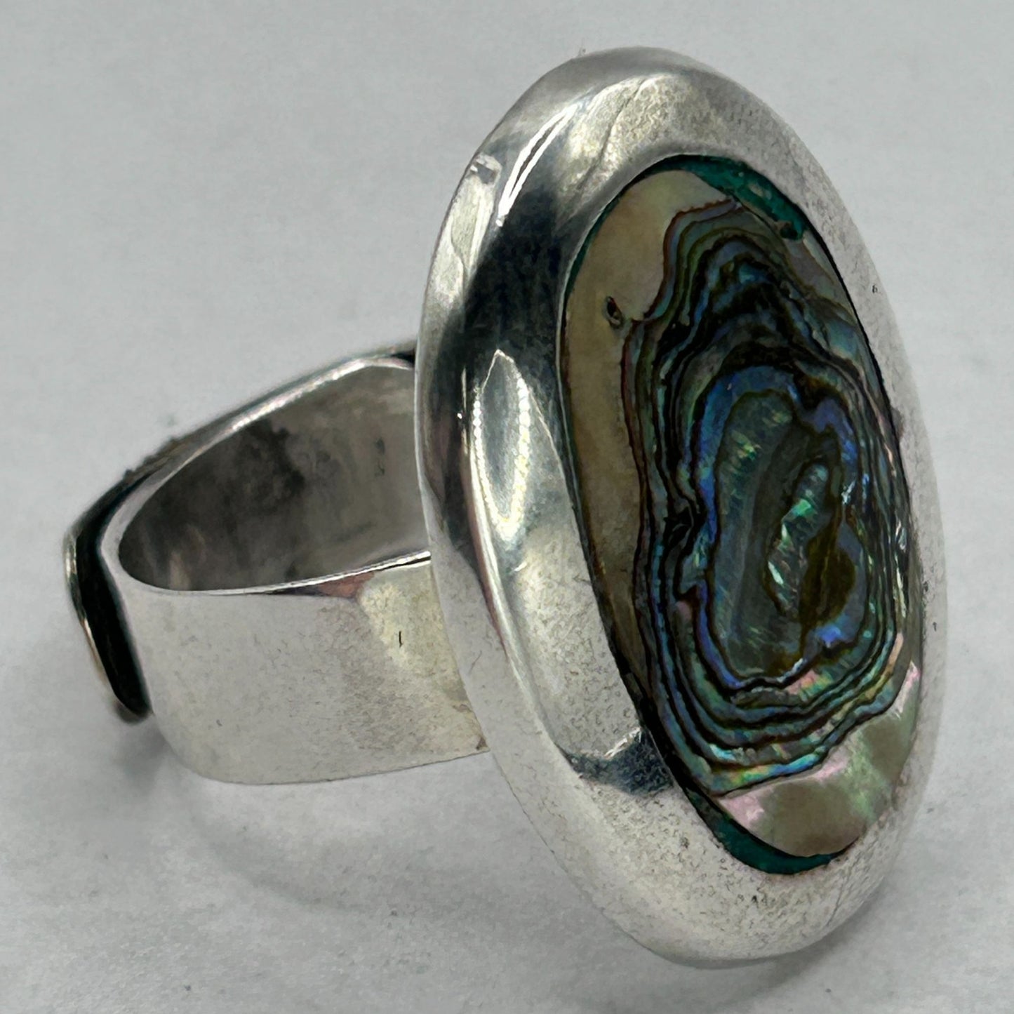Eagle Mark Taxco Mexico #3 ARF Abalone Inlay Sterling Silver Adjustable Ring