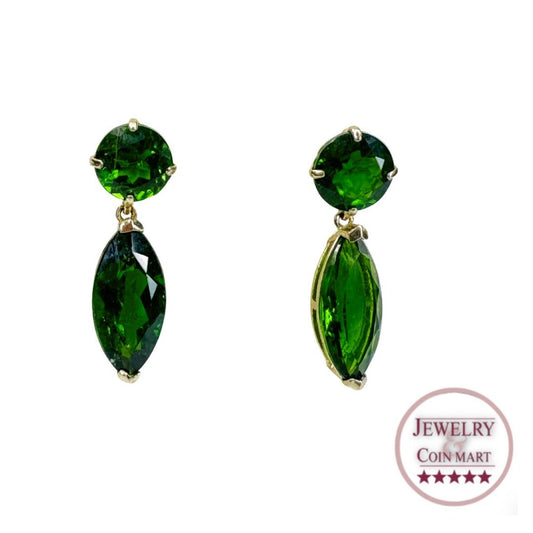 10k Yellow Gold Green Chrome Diopside Marquise Dangle Earrings