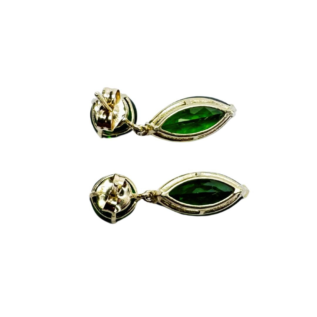 10k Yellow Gold Green Chrome Diopside Marquise Dangle Earrings