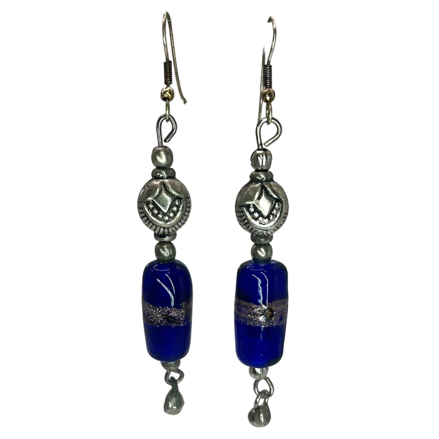 925 Sterling Silver Beaded Dangle Drop Womens Earrings Blue Sparkle Artisian