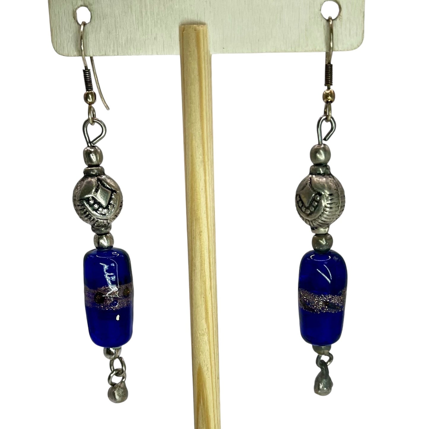 925 Sterling Silver Beaded Dangle Drop Womens Earrings Blue Sparkle Artisian