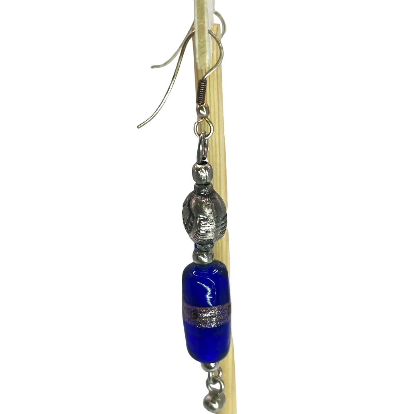 925 Sterling Silver Beaded Dangle Drop Womens Earrings Blue Sparkle Artisian