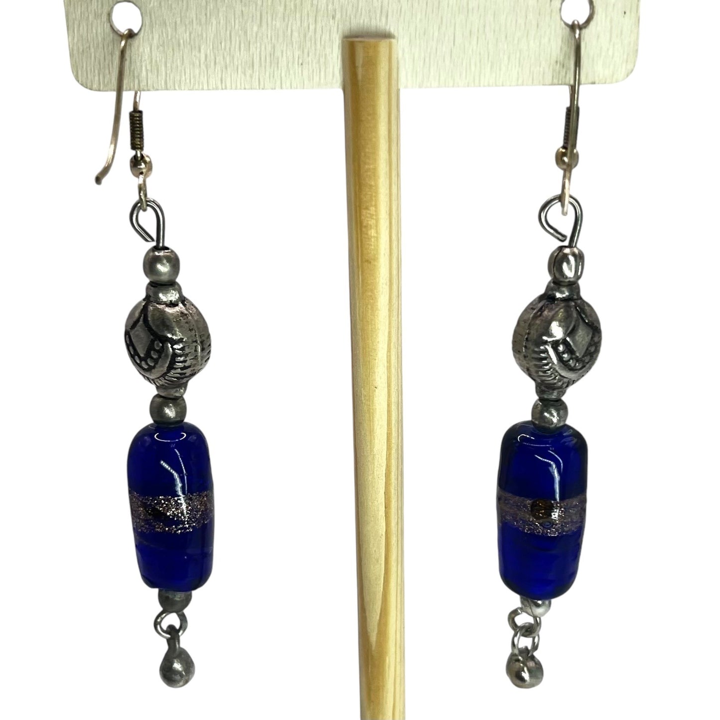 925 Sterling Silver Beaded Dangle Drop Womens Earrings Blue Sparkle Artisian