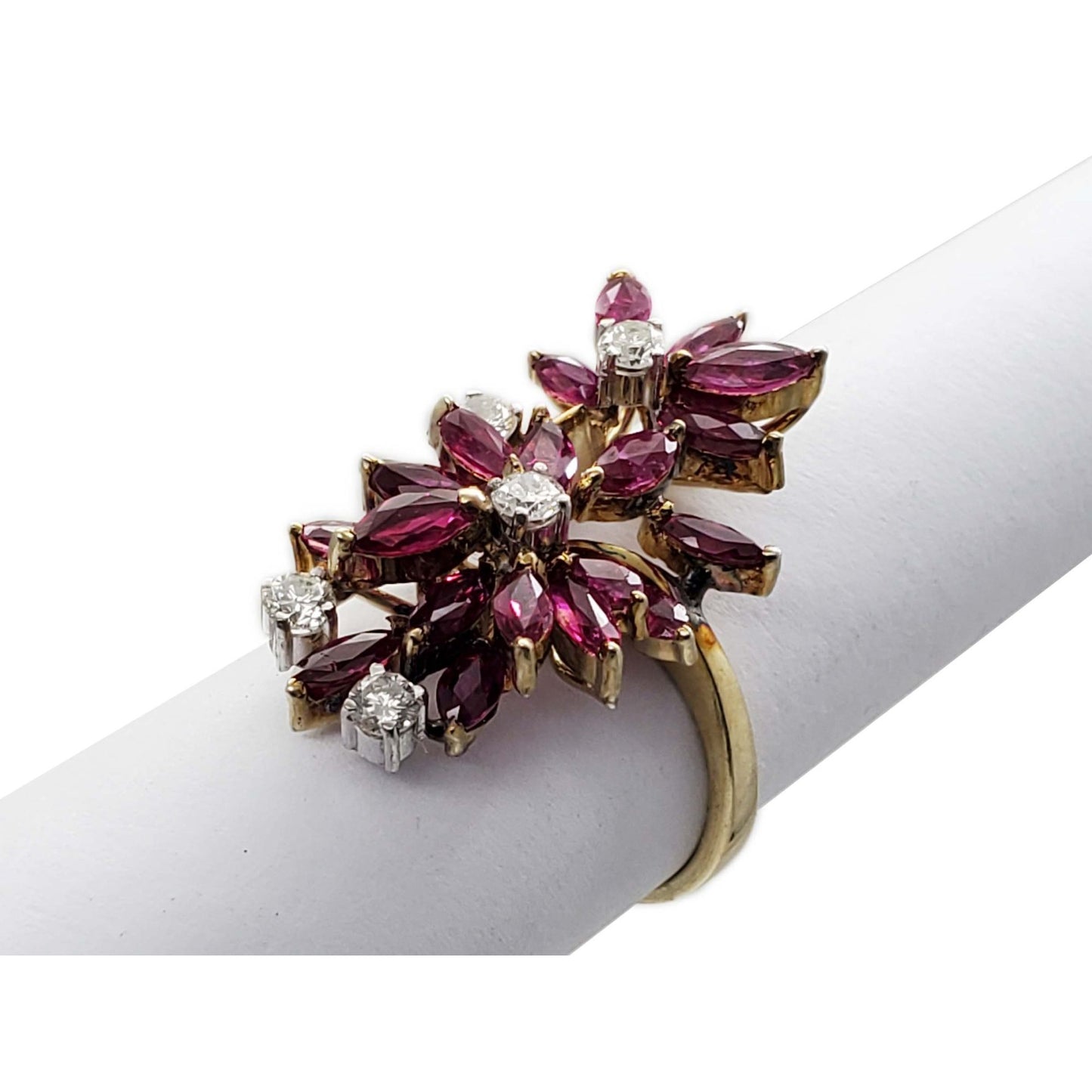 1.75 ctw Natural Marquise Ruby & Diamond Cocktail Ring 14k Gold Size 6.75