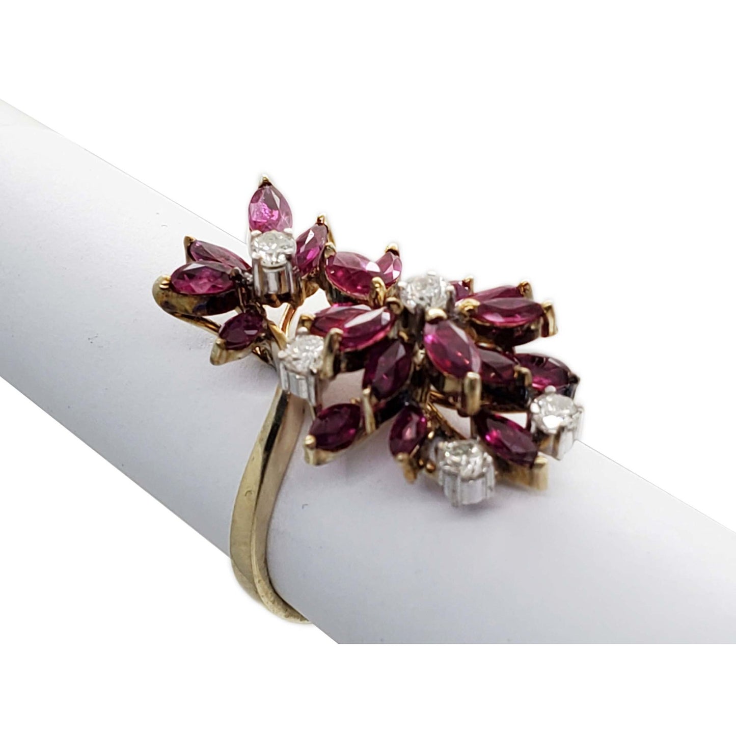 1.75 ctw Natural Marquise Ruby & Diamond Cocktail Ring 14k Gold Size 6.75