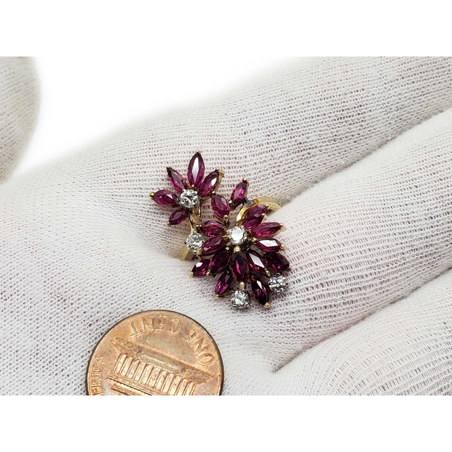 1.75 ctw Natural Marquise Ruby & Diamond Cocktail Ring 14k Gold Size 6.75