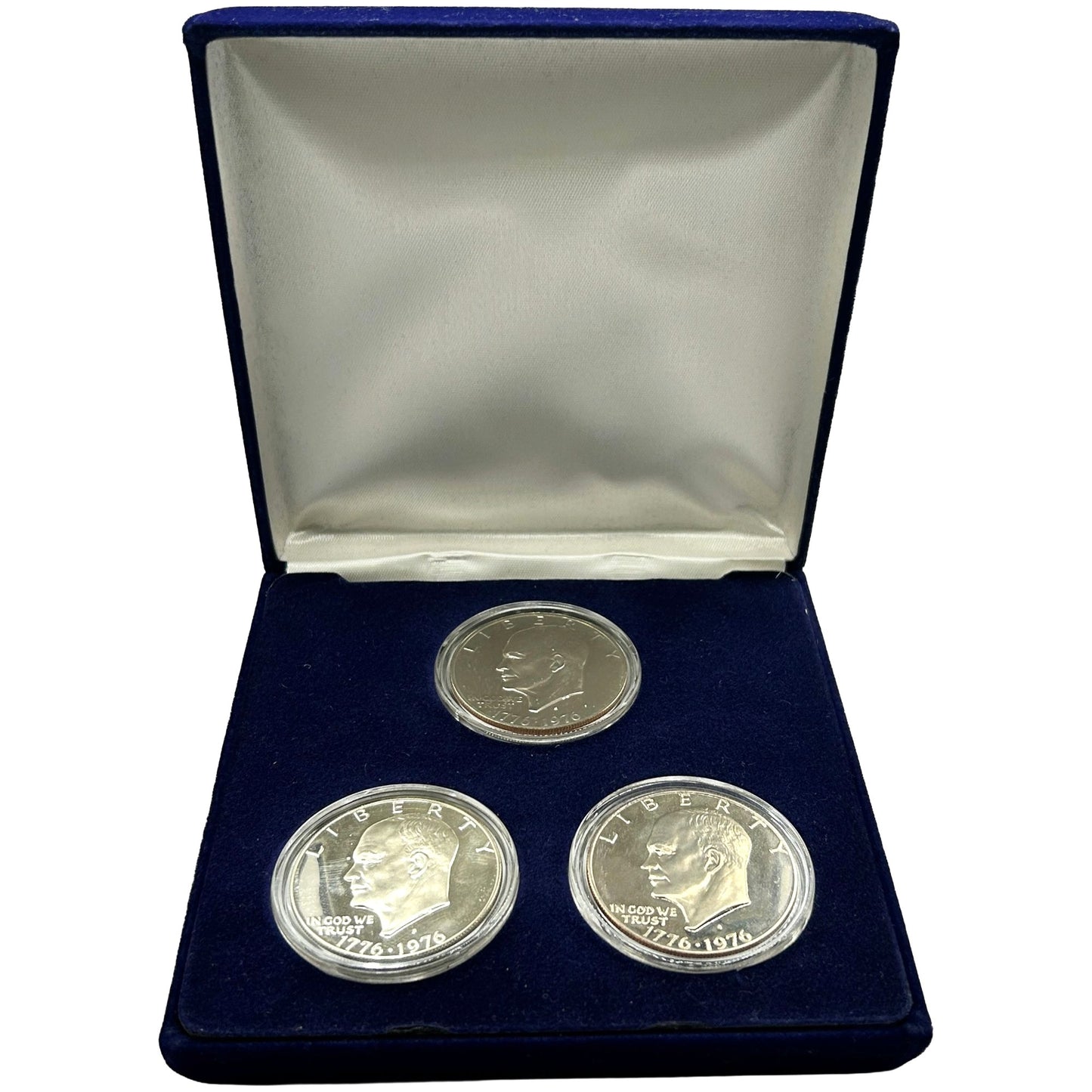 Set of 3 1976-S Eisenhower Dollar Silver Proof Variety 1 + Blue Felt Box