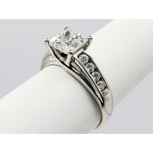 Cushion CZ with Accents Ring 14k White Gold Size 6.25