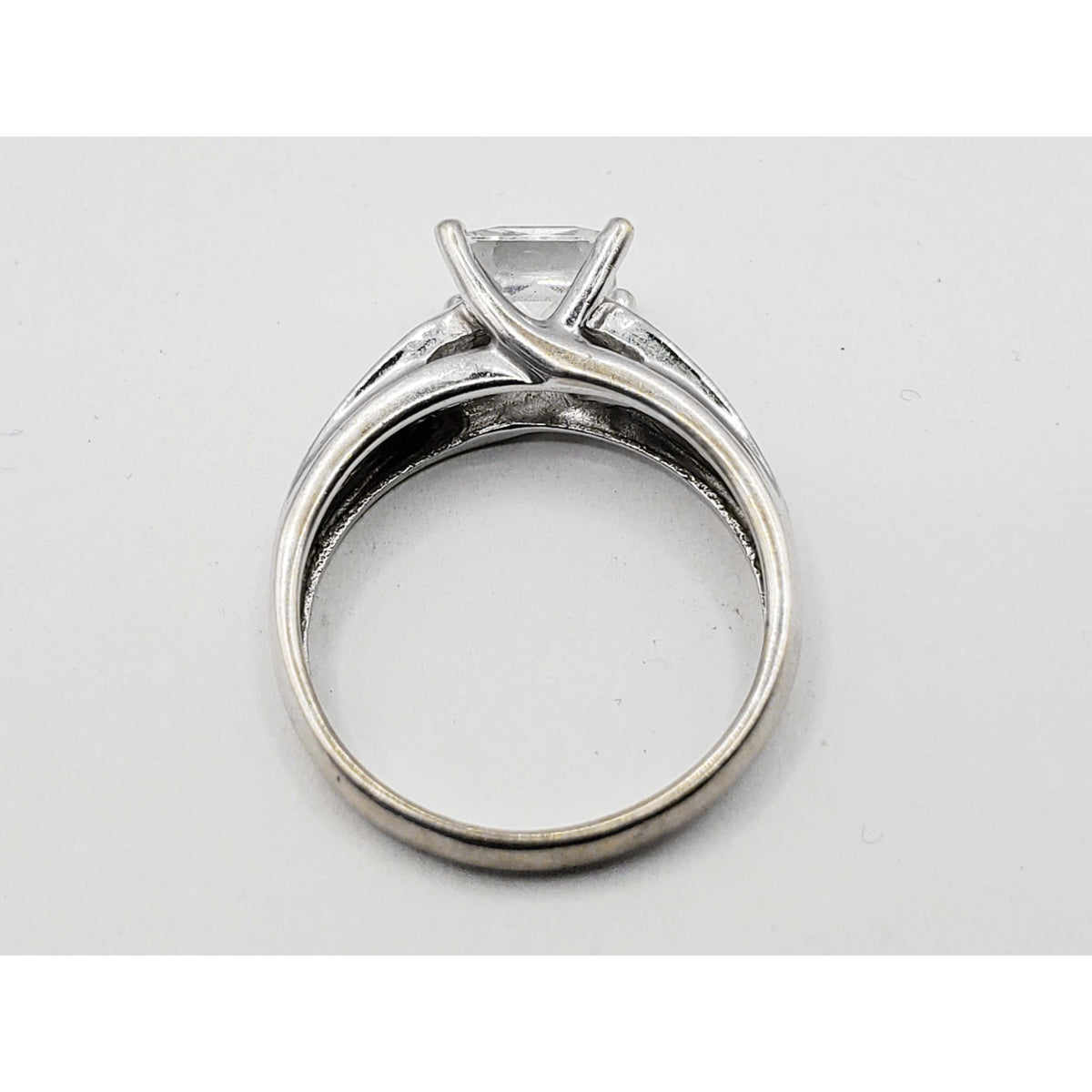 Cushion CZ with Accents Ring 14k White Gold Size 6.25