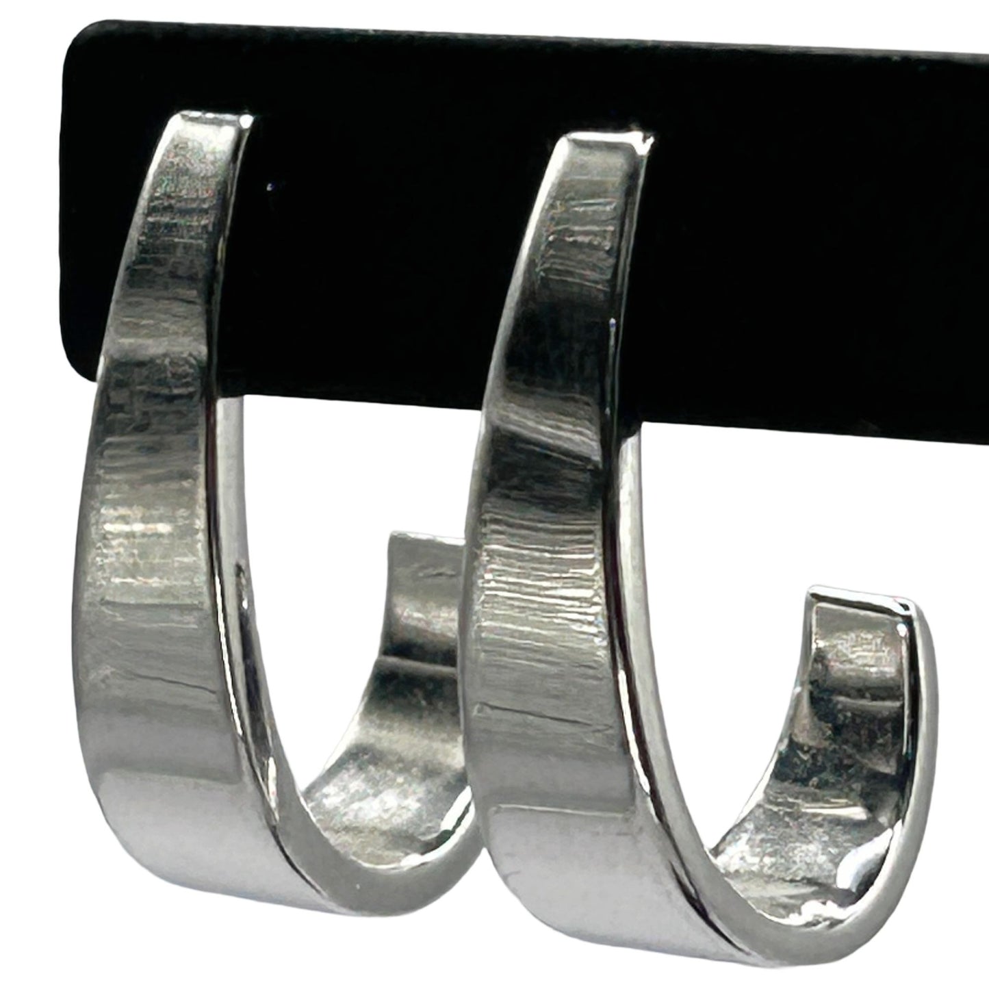 14k White Gold Tapered J-Hoop Post Earrings
