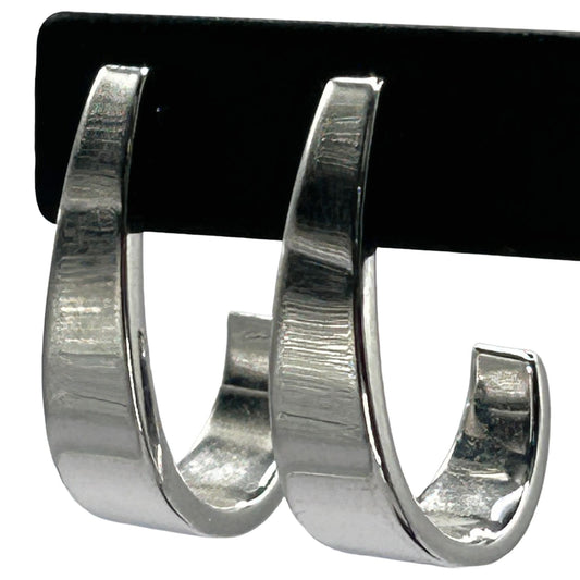 14k White Gold Tapered J-Hoop Post Earrings