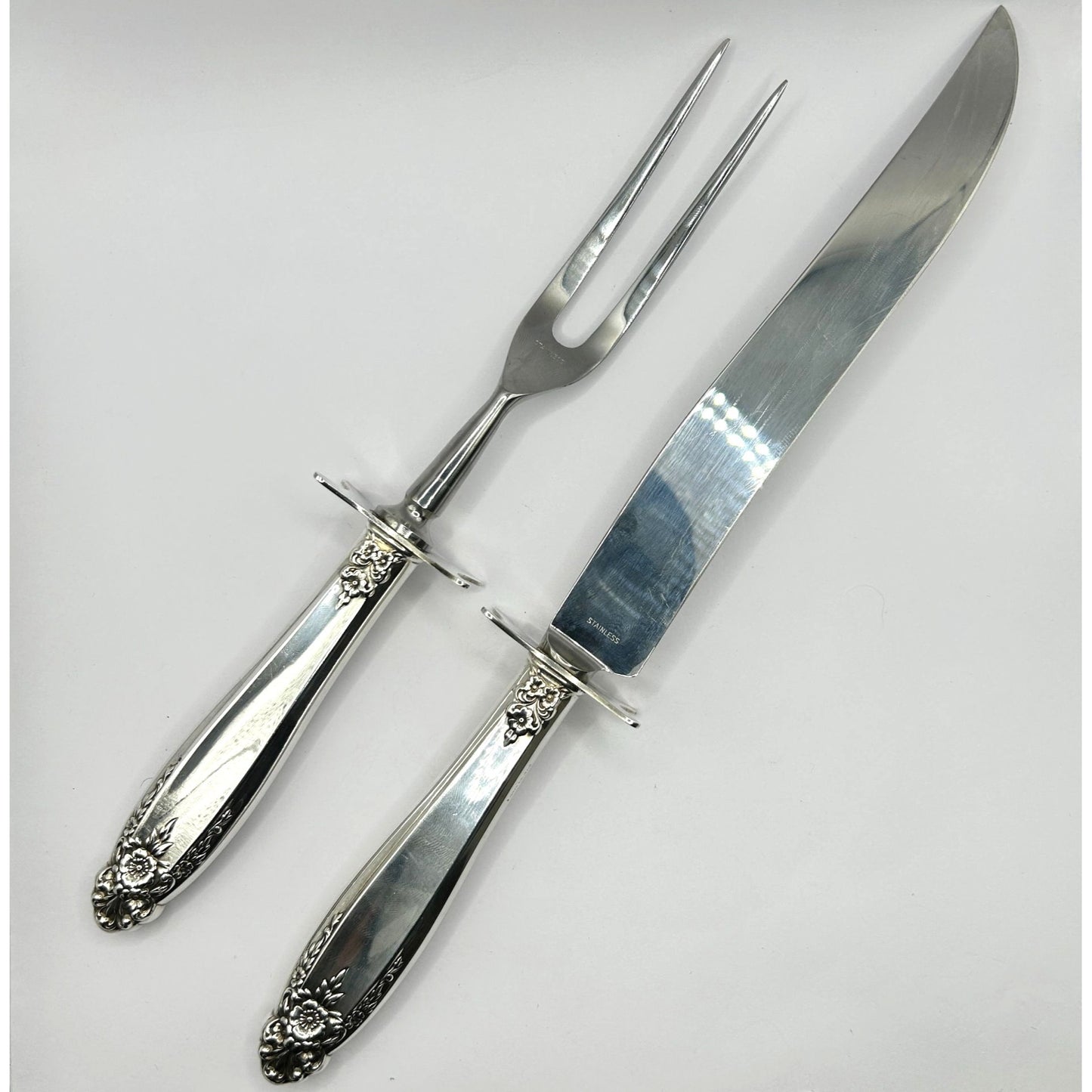 International Prelude Sterling Silver Large 2pc Carving Set - Carving Knife+Fork