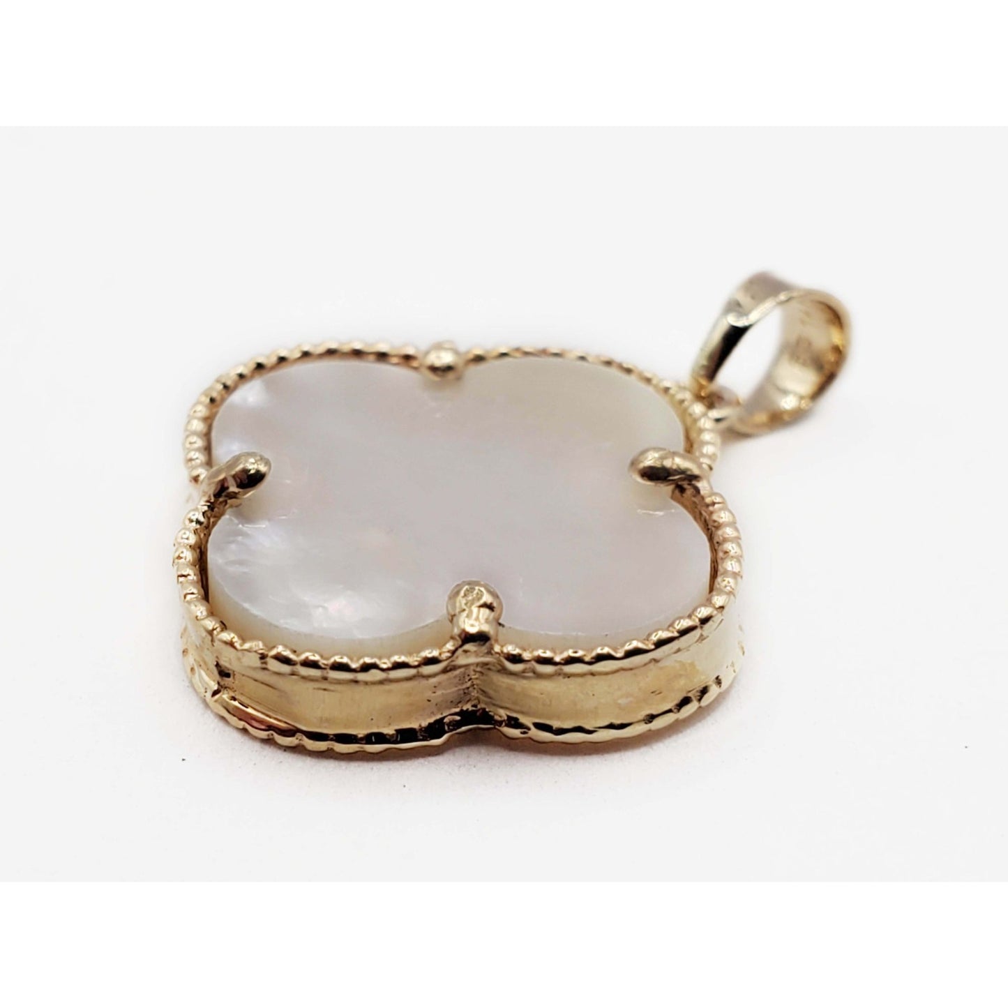 MOP Carved Charm Bezel Pendant 14k Gold