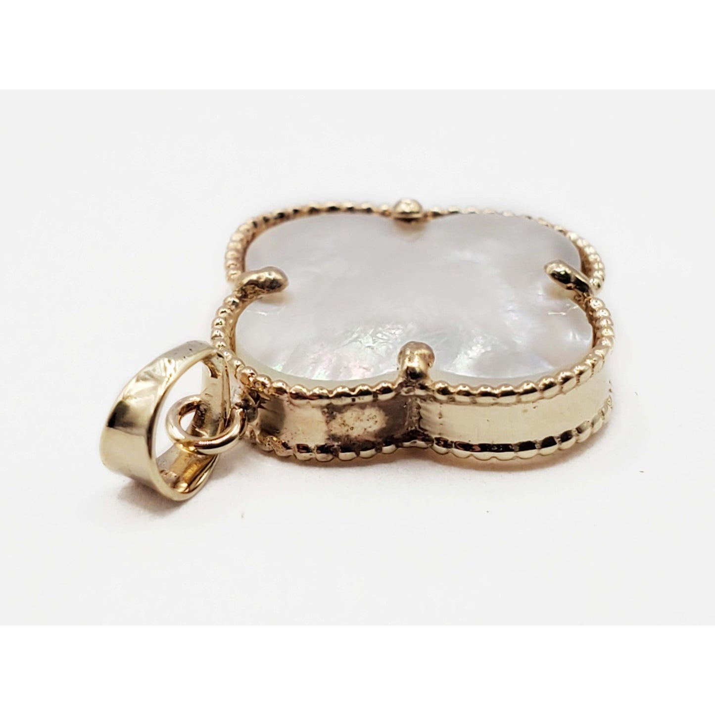 MOP Carved Charm Bezel Pendant 14k Gold