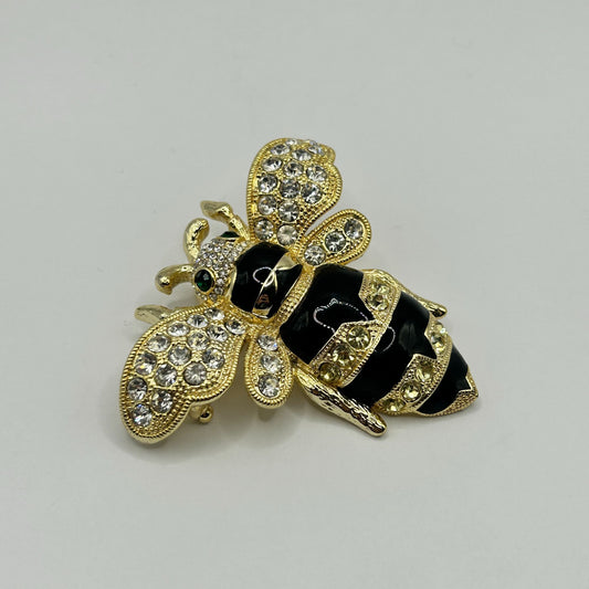Joan Boyce Large Gold Tone Black Enamel Bumble Bee Insect Brooch Pin Pendant
