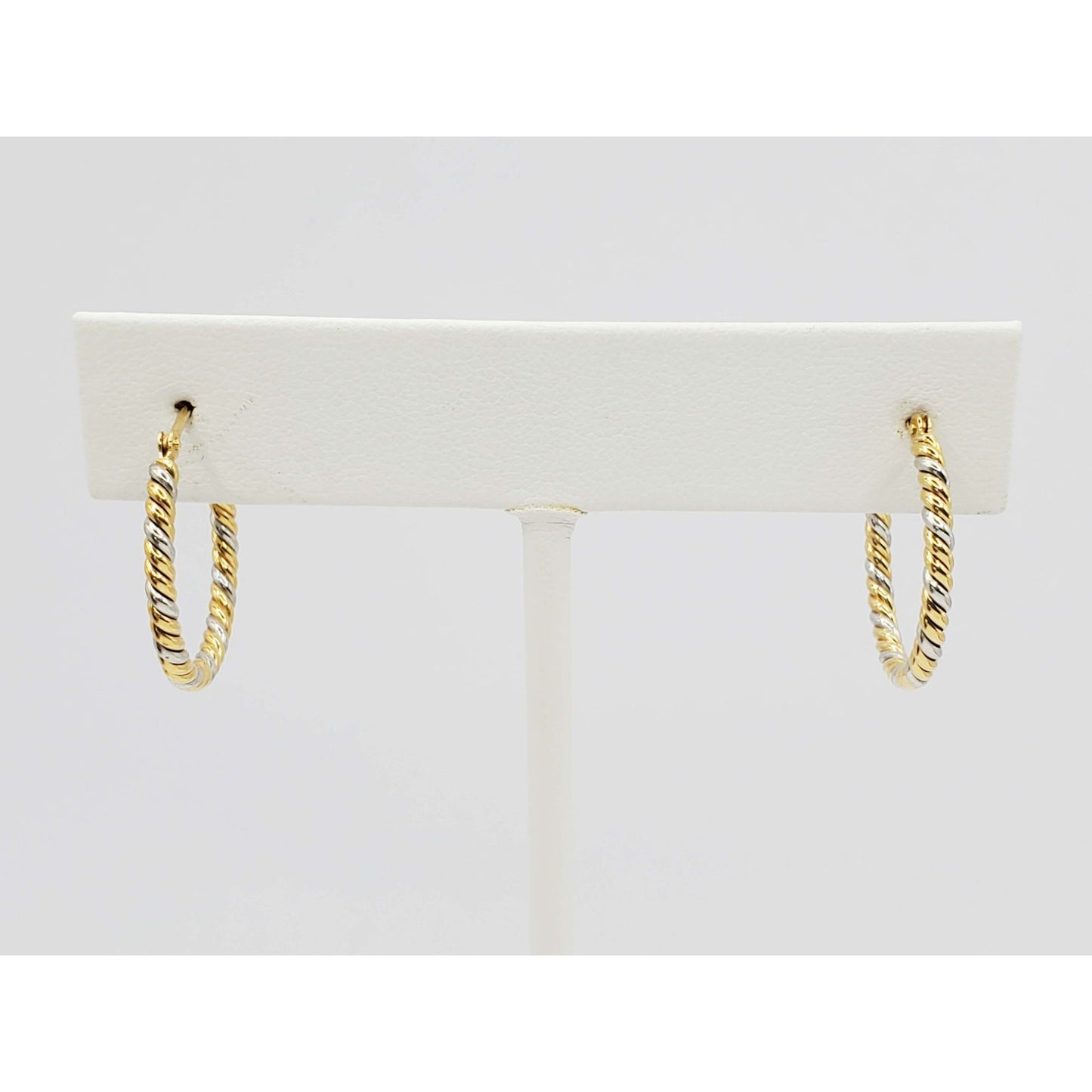 2.1mm Wide Braided Hoop Earrings 18k Gold & Platinum 20mm Diameter