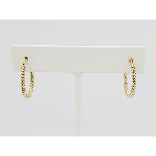 2.1mm Wide Braided Hoop Earrings 18k Gold & Platinum 20mm Diameter