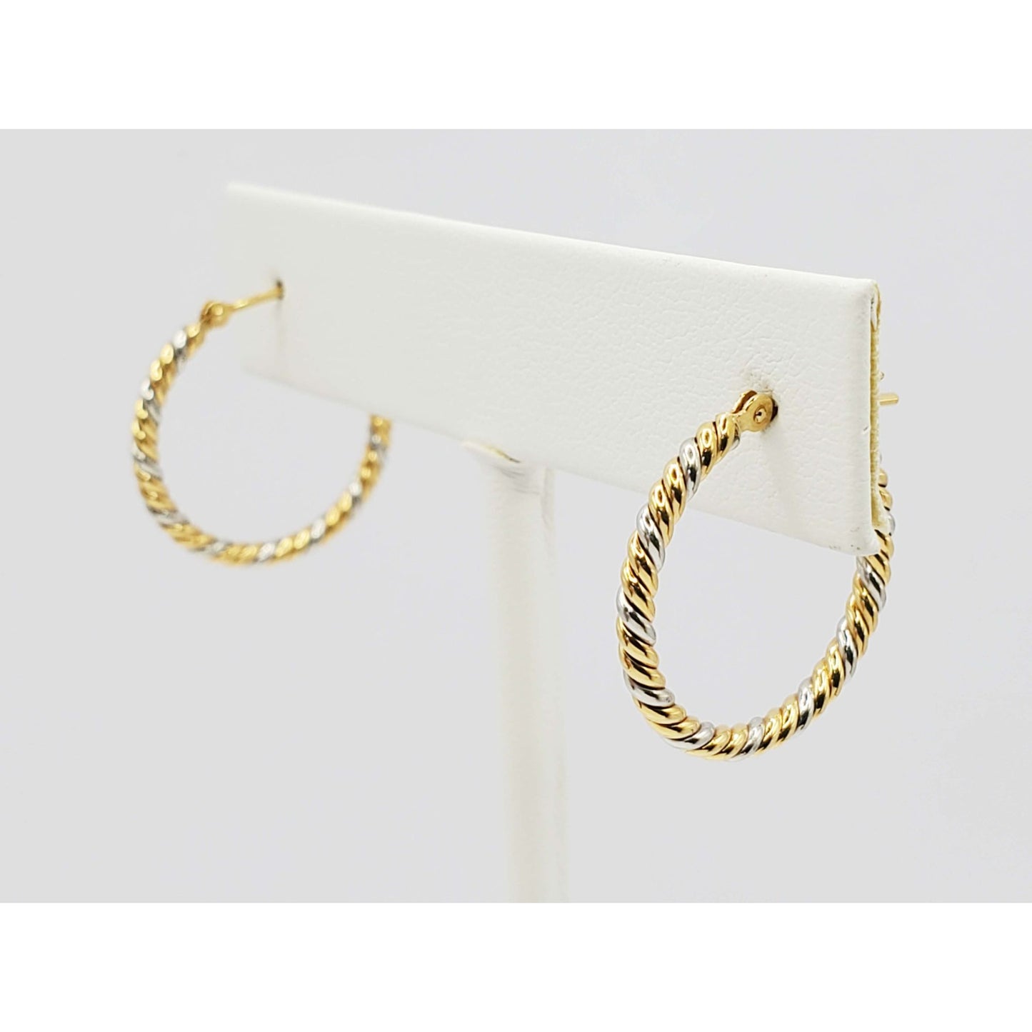 2.1mm Wide Braided Hoop Earrings 18k Gold & Platinum 20mm Diameter