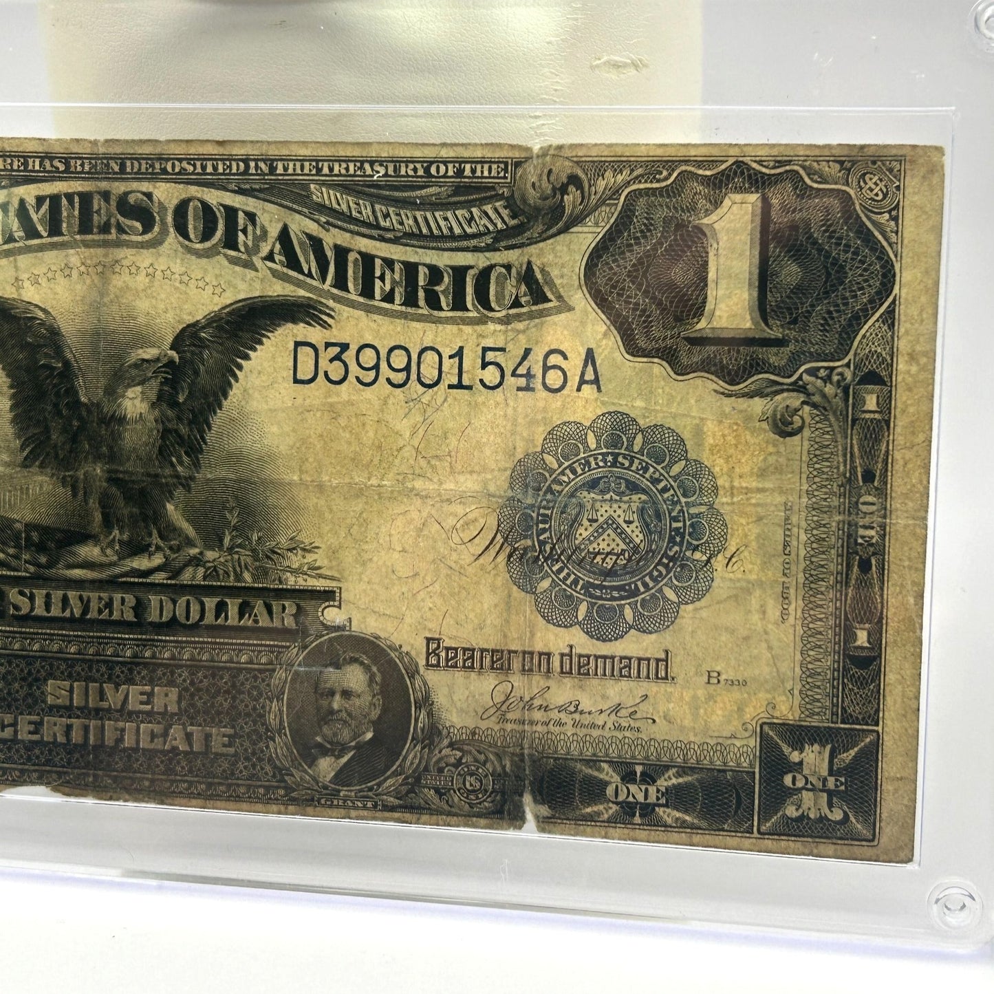 1899 U.S. $1 Large Black Eagle Silver Certificate, Blue Seal D39901546A
