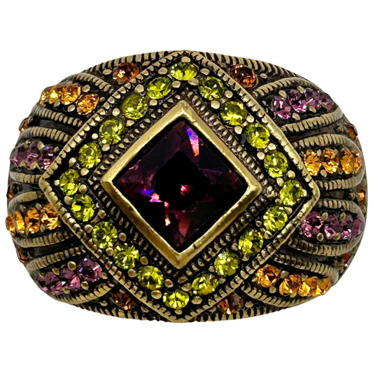 LaVintage Multicolor Gemstone Pave Cocktail Ring -  Size 9