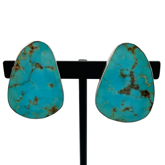 Tommy Jackson Navajo Turquoise 925 Sterling Silver Large Stud Earrings