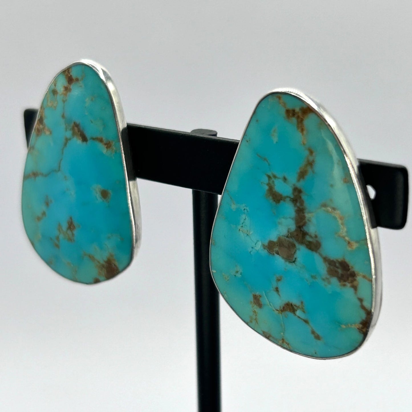 Tommy Jackson Navajo Turquoise 925 Sterling Silver Large Stud Earrings