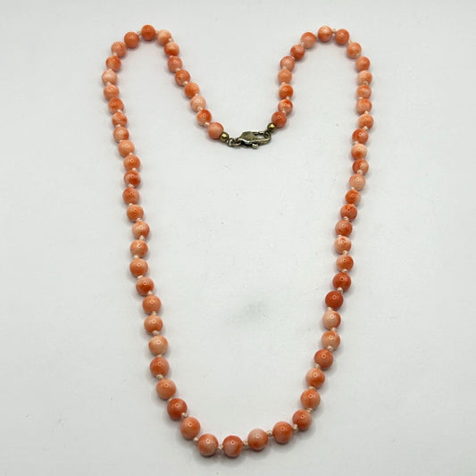 Natural Coral Beads 6.8mm x 24" Necklace Pink Coral Salmon Color Sterling Silver Clasp