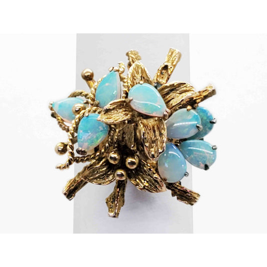 Vintage Pear-Cut Teardrop Opal Stack Cluster Ring 14k Gold Size 6