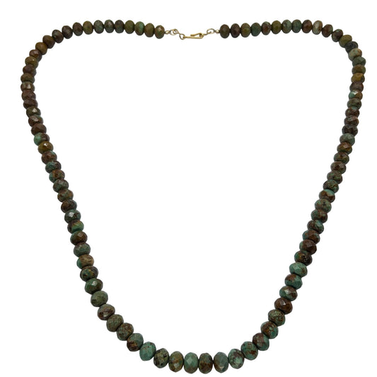 African Turquoise 9.5mm Faceted Bead Necklace 28"