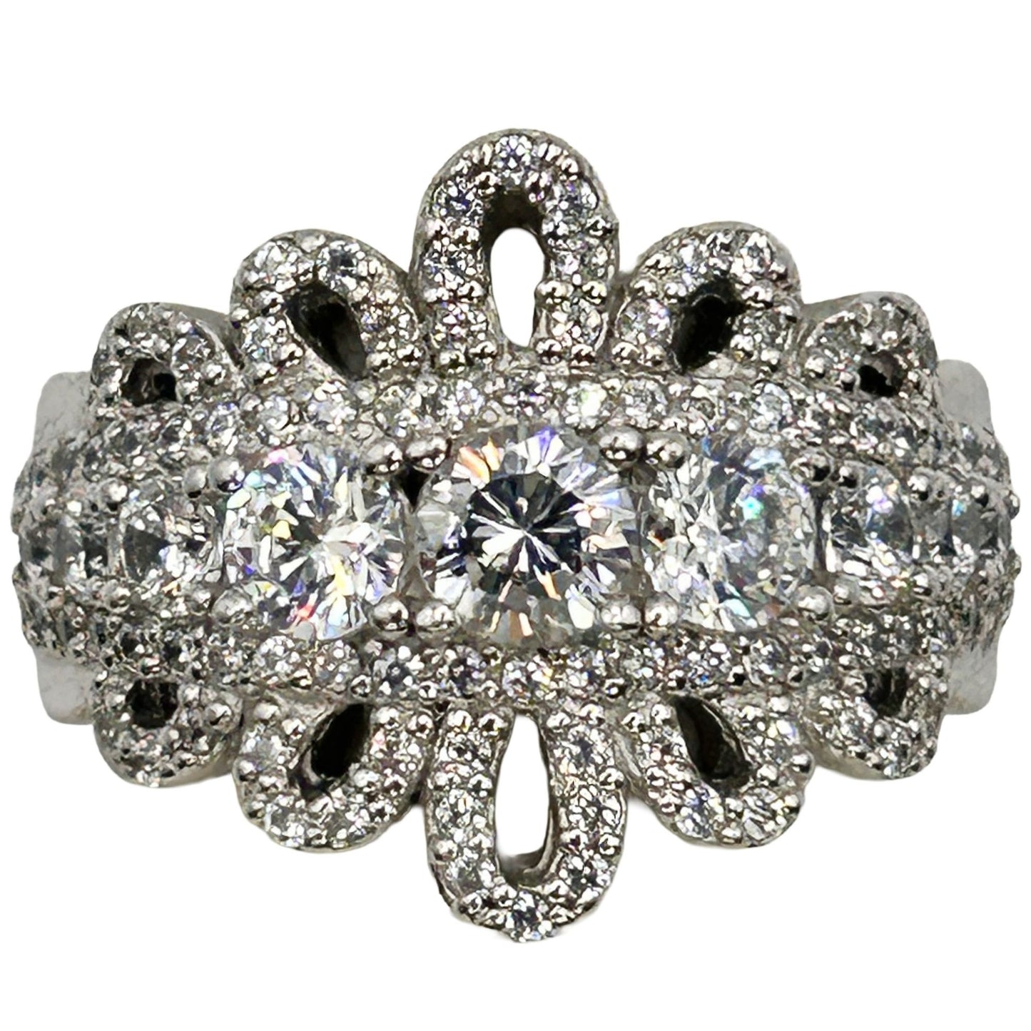 Vintage Designer SW 925 Sterling Silver CZ Pave Ring - Size 6.25