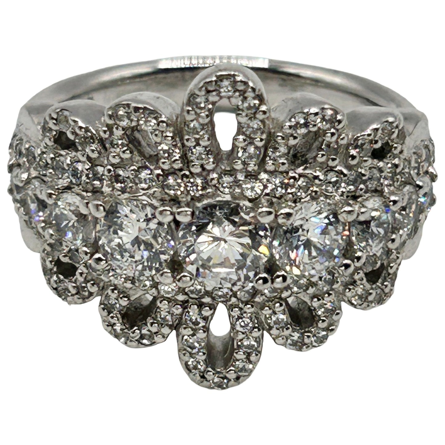 Vintage Designer SW 925 Sterling Silver CZ Pave Ring - Size 6.25