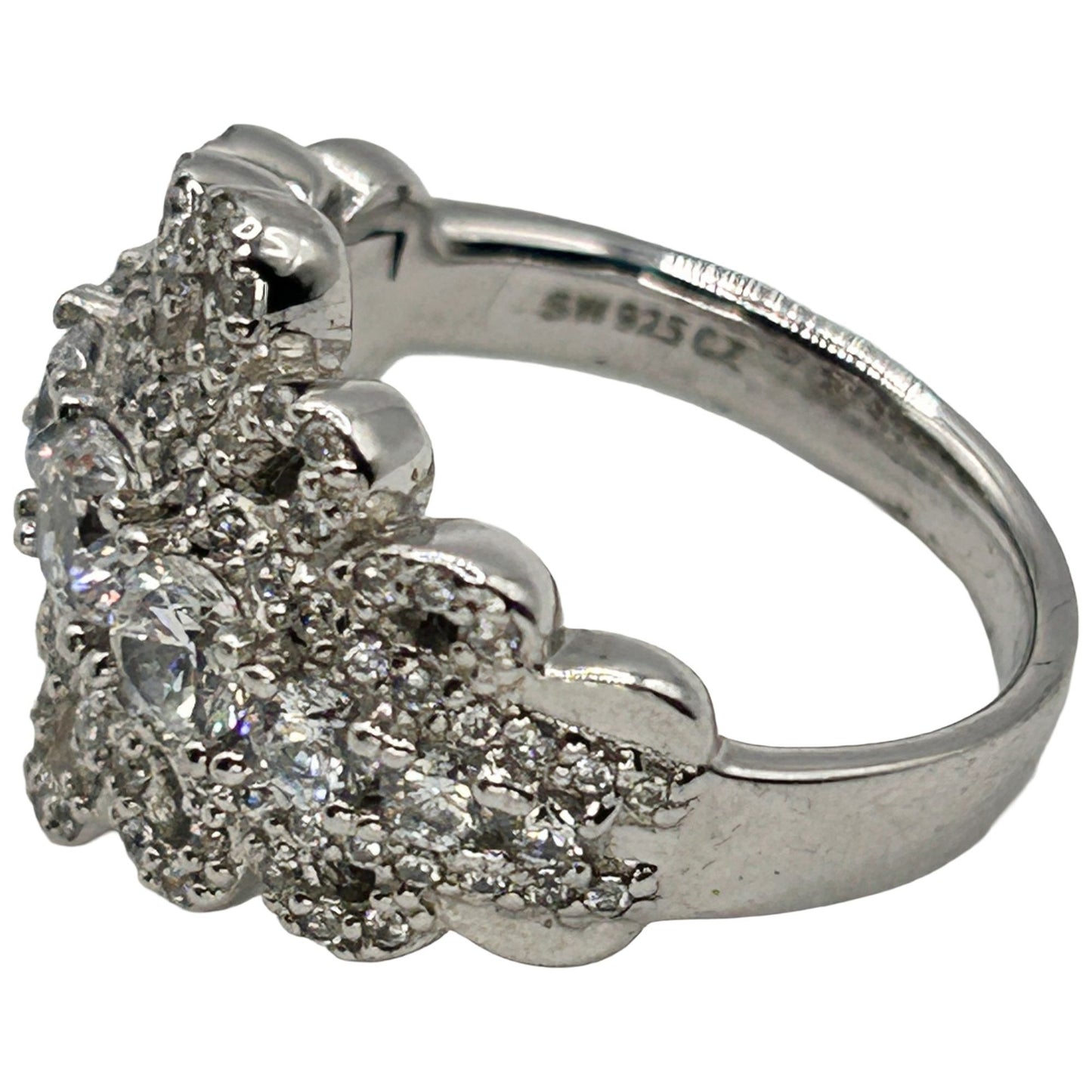 Vintage Designer SW 925 Sterling Silver CZ Pave Ring - Size 6.25