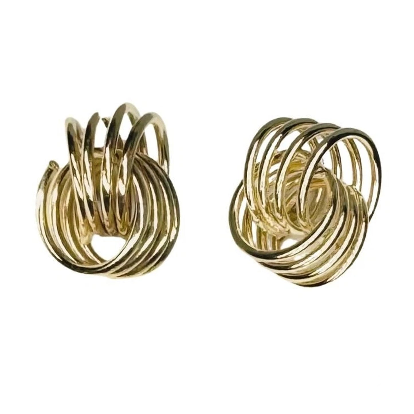 14k Gold Twisted Knot Spiral Circle Stud Earrings