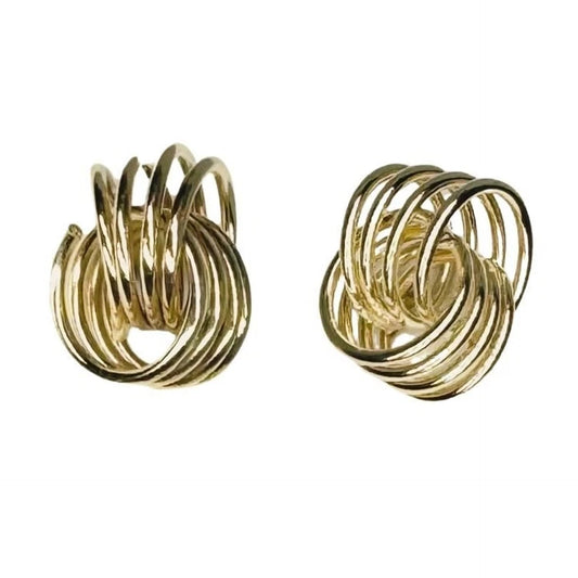 14k Gold Twisted Knot Spiral Circle Stud Earrings