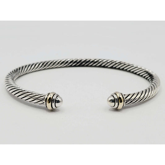 David Yurman Classic Cable Cuff Bracelet 4mm Sterling Silver 18k Gold Medium