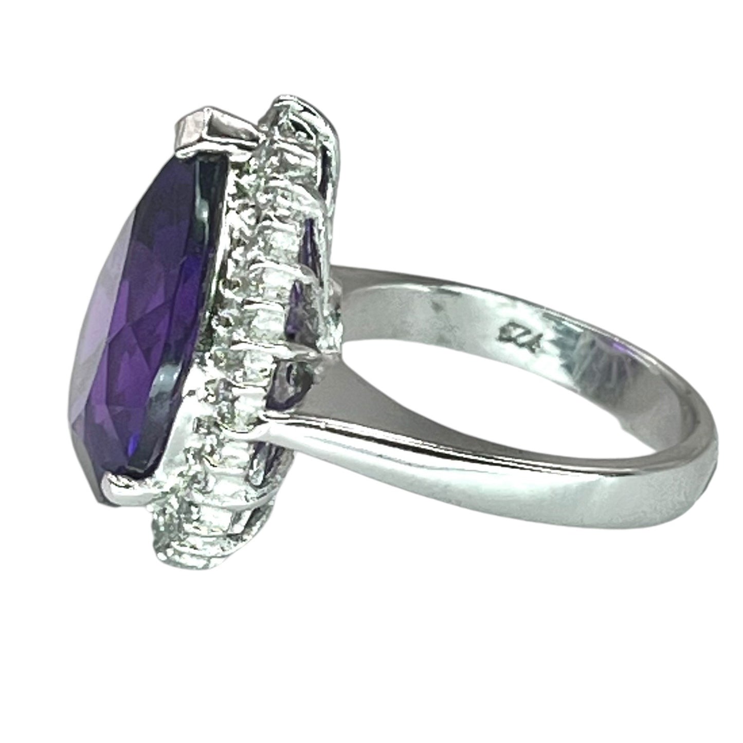 925 Sterling Silver Pear Teardrop Purple Amethyst Clear CZ Ring Size 3 Formal