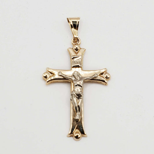 Religious Crucifix Cross Pendant 14k Two-Tone Gold 1 Gram