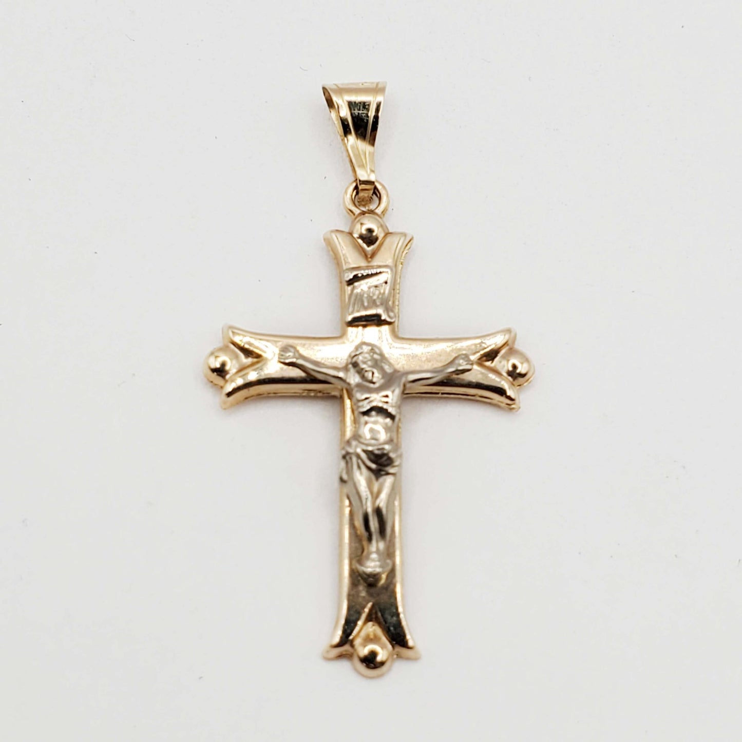Religious Crucifix Cross Pendant 14k Two-Tone Gold 1 Gram