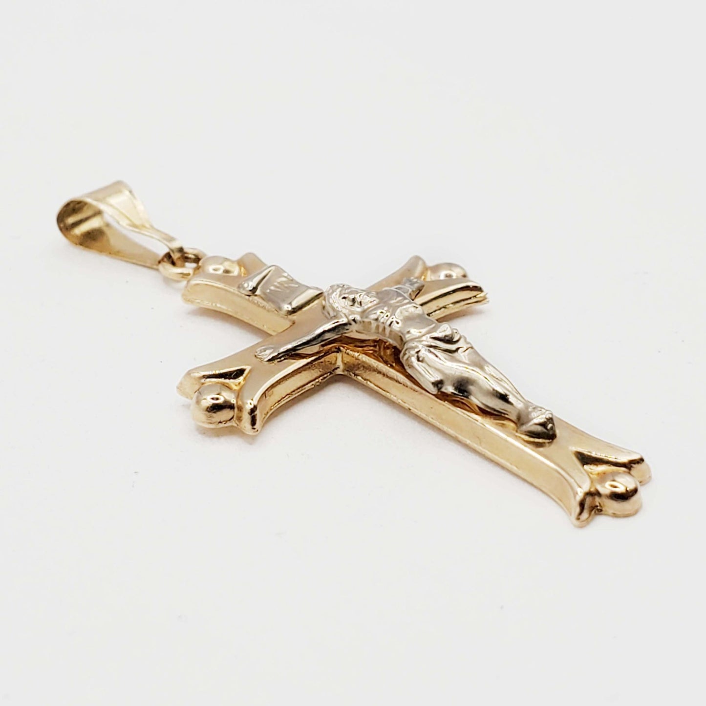 Religious Crucifix Cross Pendant 14k Two-Tone Gold 1 Gram