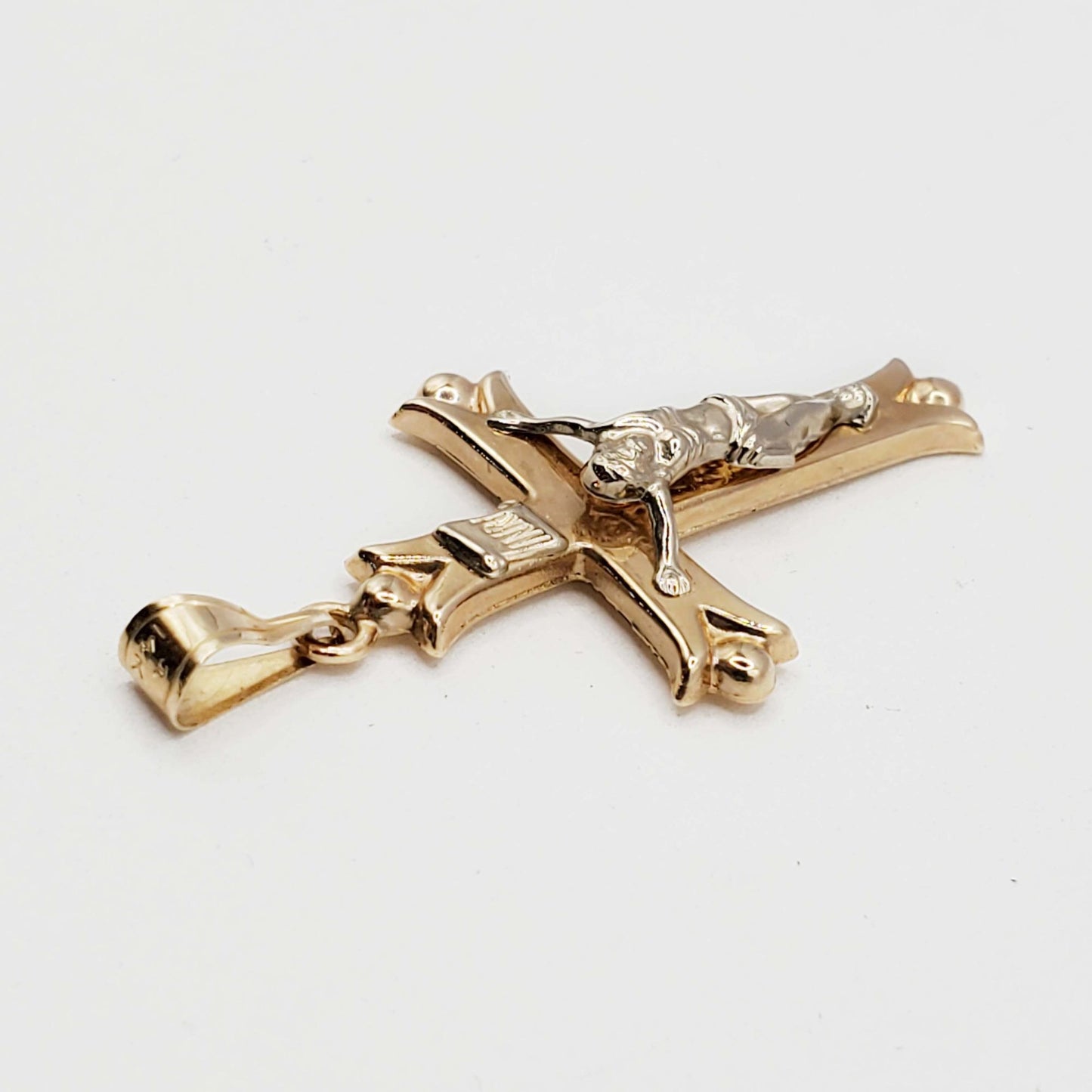 Religious Crucifix Cross Pendant 14k Two-Tone Gold 1 Gram