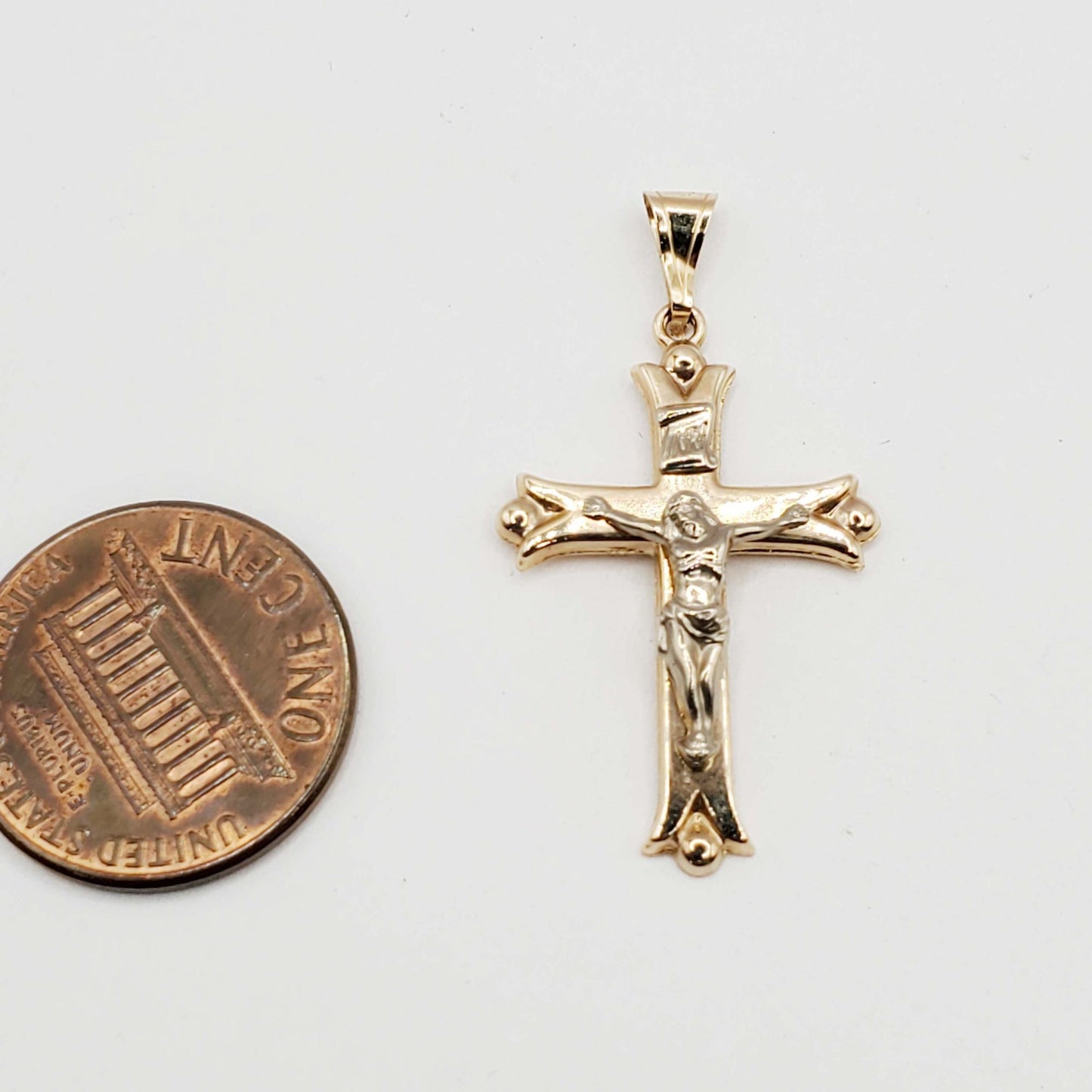 Religious Crucifix Cross Pendant 14k Two-Tone Gold 1 Gram