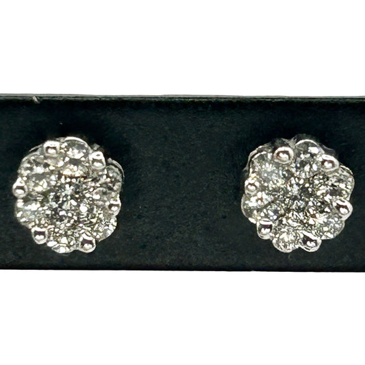 10k White Gold .21cttw Round Natural Diamond Women's Cluster Stud Earrings